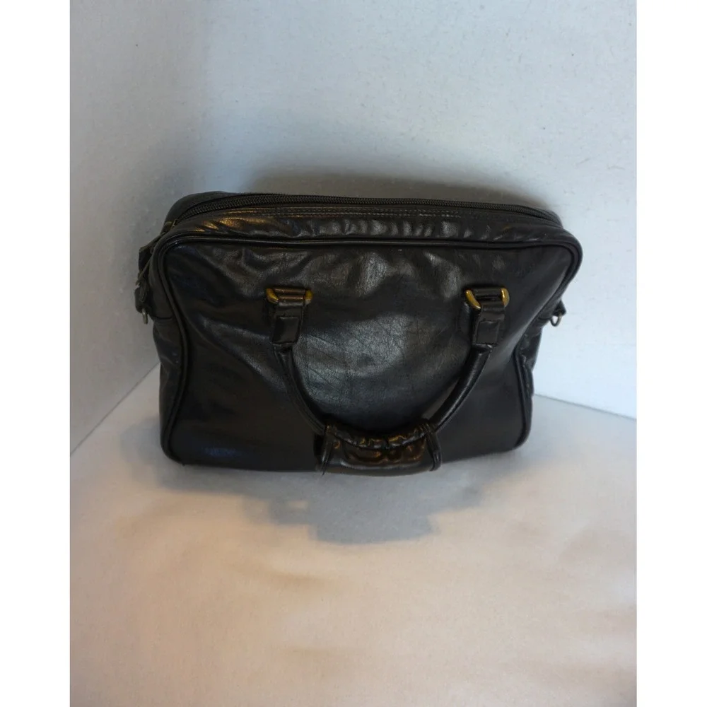 Mercury Luggage Seward Trunk Black Faux Leather Briefcase Attache Bag 8113